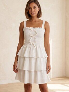 NWT | ZESICA White Tiered Ruffle Mini Dress | Coquette Core | Small